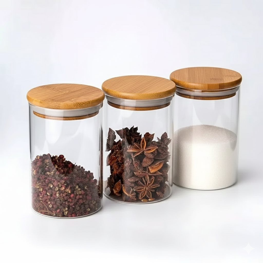 Contenedor x 3 plastico con tapa en bambu