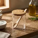 Contenedor plástico con tapa en bambú y cuchara