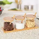 Contenedor x3 plástico con tapa en bambú y cuchara
