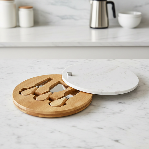 [3034-01] Set Tabla de queso con 3 utensilios de corte Circulo