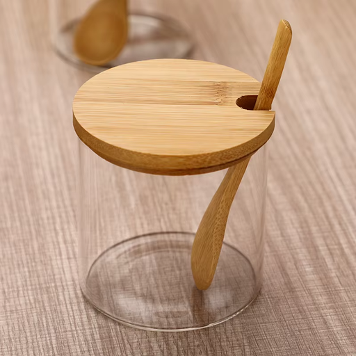 [3117] Contenedor plástico con tapa en bambú y cuchara